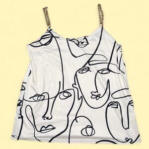 Y2K Abstract Face Print Chain Strap Top